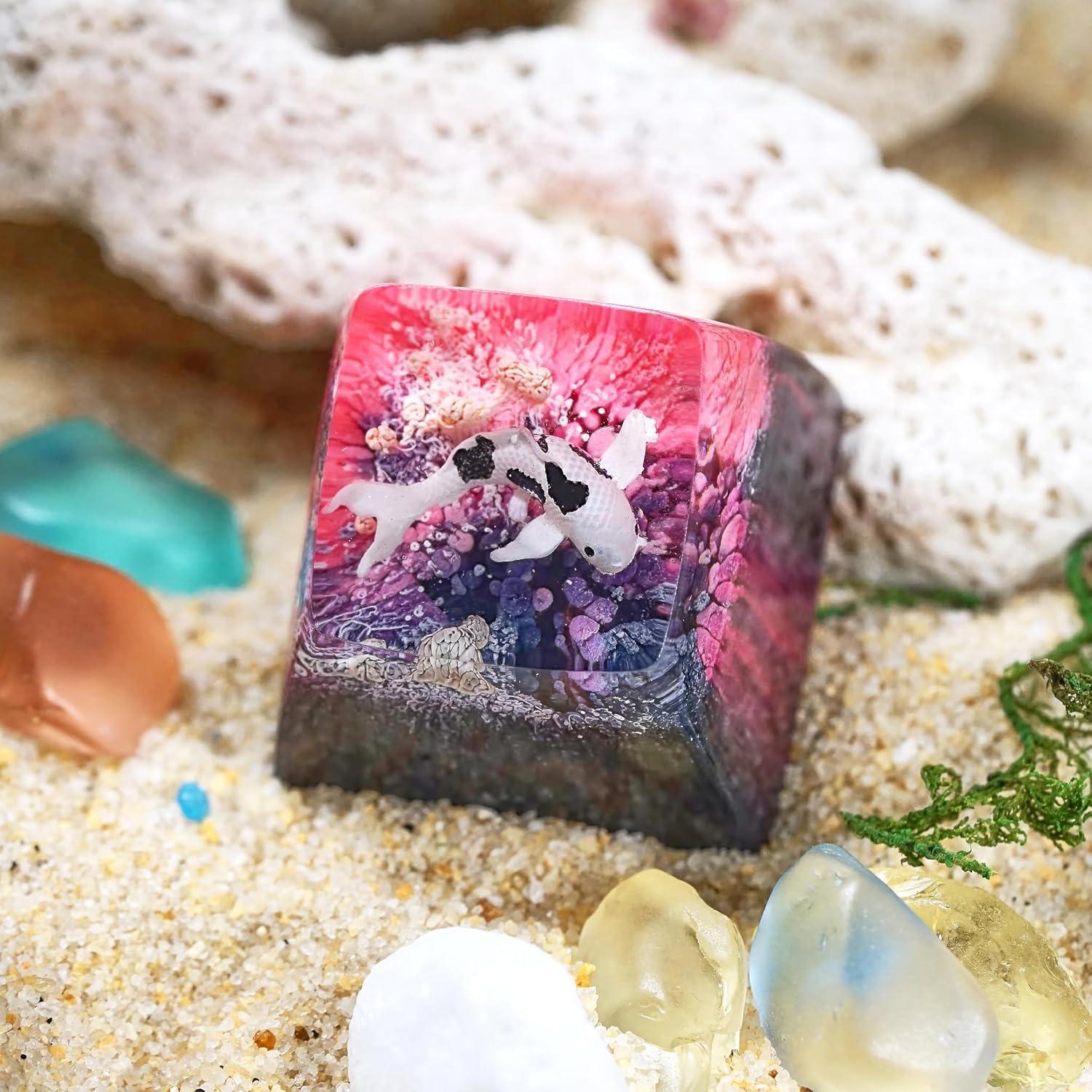 Tapa de Teclado Artesanal XISZYS Koi Rosa 6x5 cm Resina