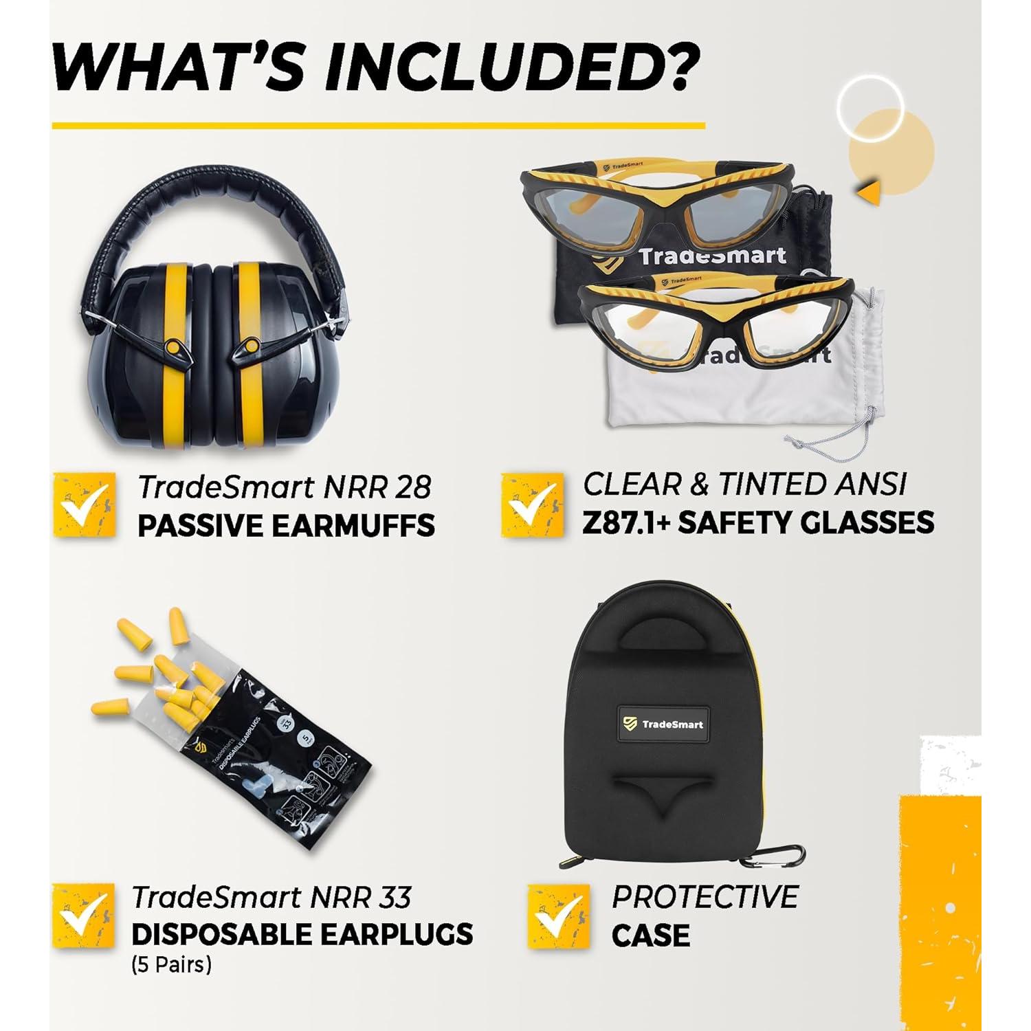 TradeSmart Protección Auditiva Todo en Uno - Auriculares y Gafas