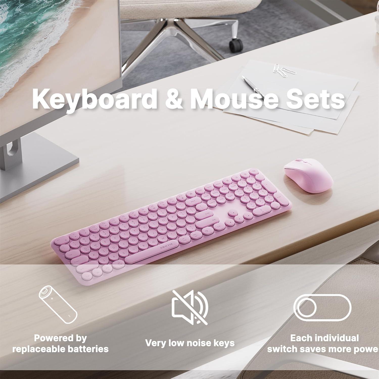 Combo Teclado y Ratón Inalámbrico UBOTIE Rosa 110 Teclas