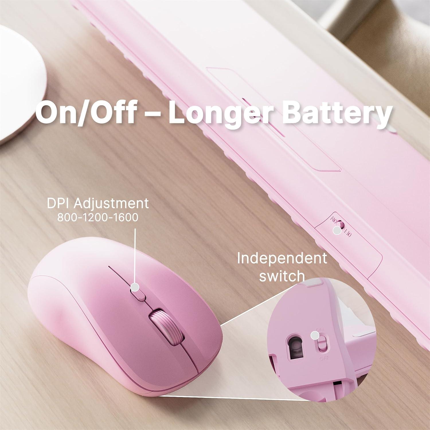 Combo Teclado y Ratón Inalámbrico UBOTIE Rosa 110 Teclas