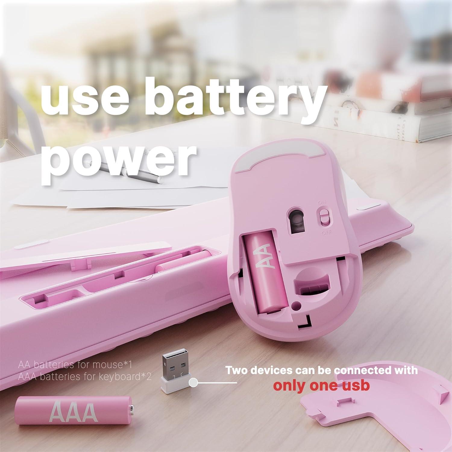 Combo Teclado y Ratón Inalámbrico UBOTIE Rosa 110 Teclas