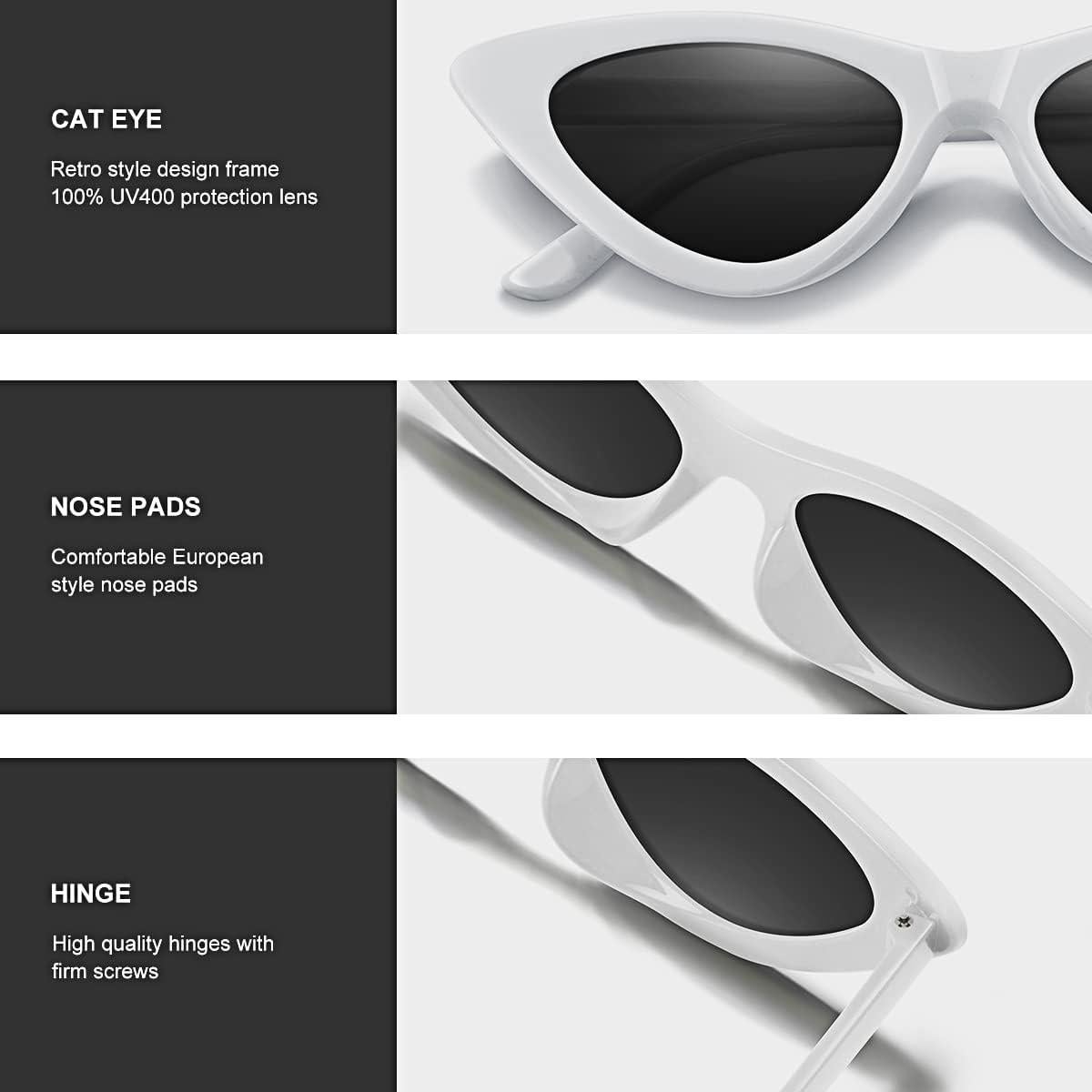 Gafas de sol vintage cateye UV400 para mujeres - Marco blanco