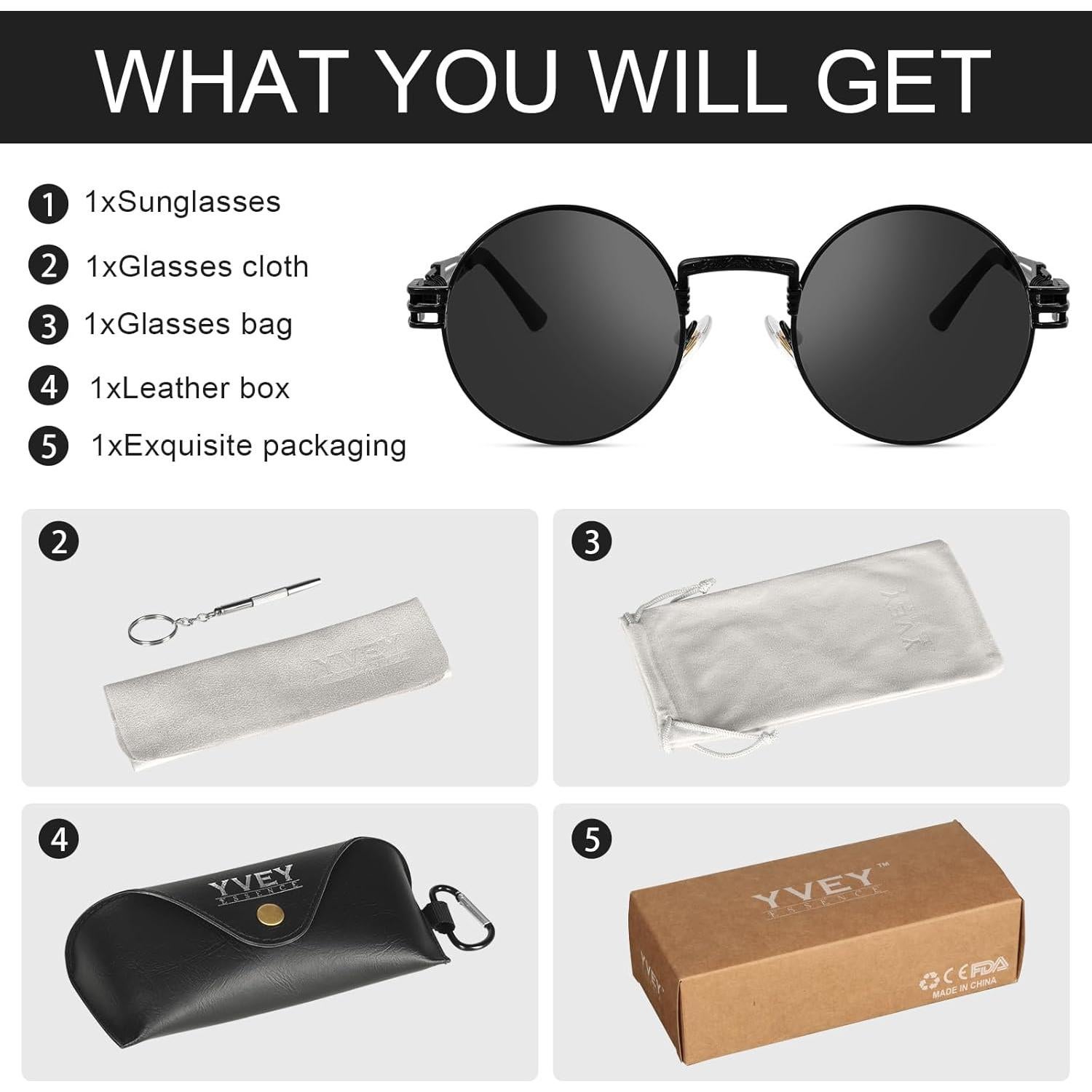 Gafas de sol redondas steampunk Yvey Essence con protección UV