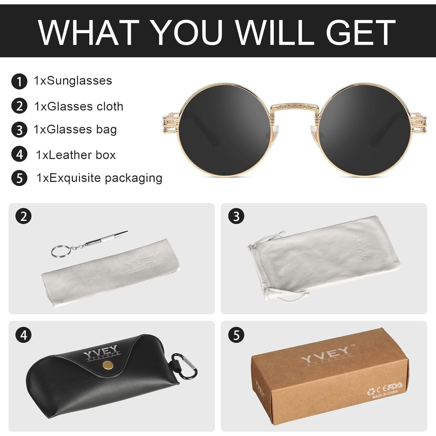 Gafas de sol redondas steampunk Yvey Essence con protección UV