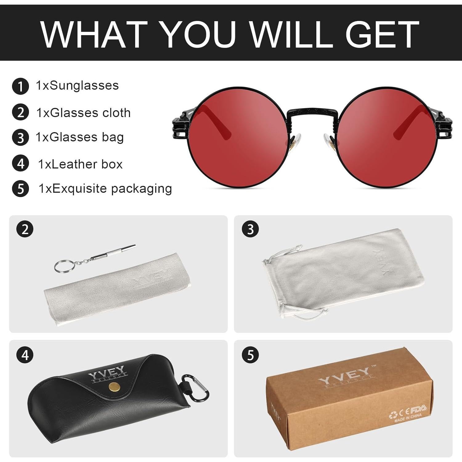 Gafas de sol redondas steampunk Yvey Essence con protección UV