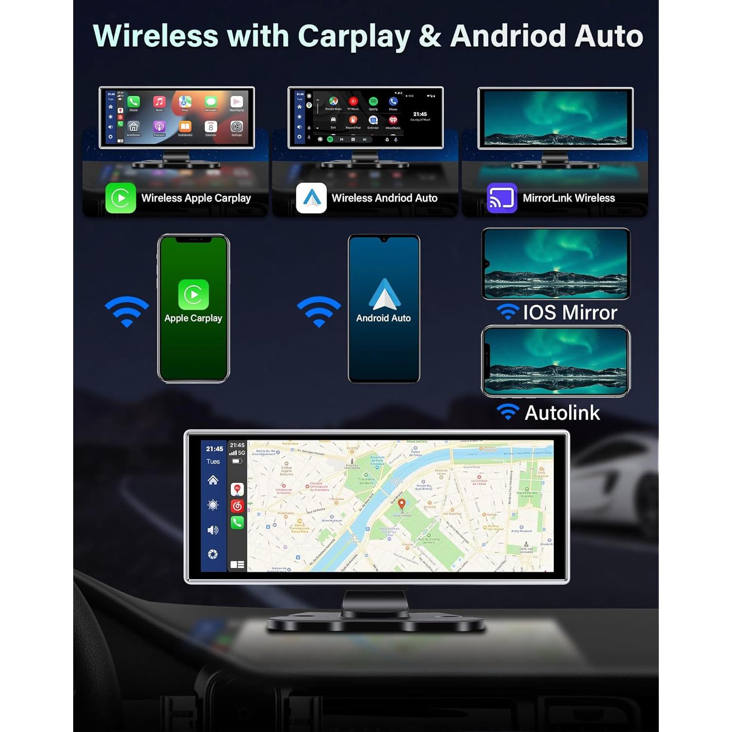 Pantalla Portátil 11.26'' Jelkuz CarPlay y Android Auto