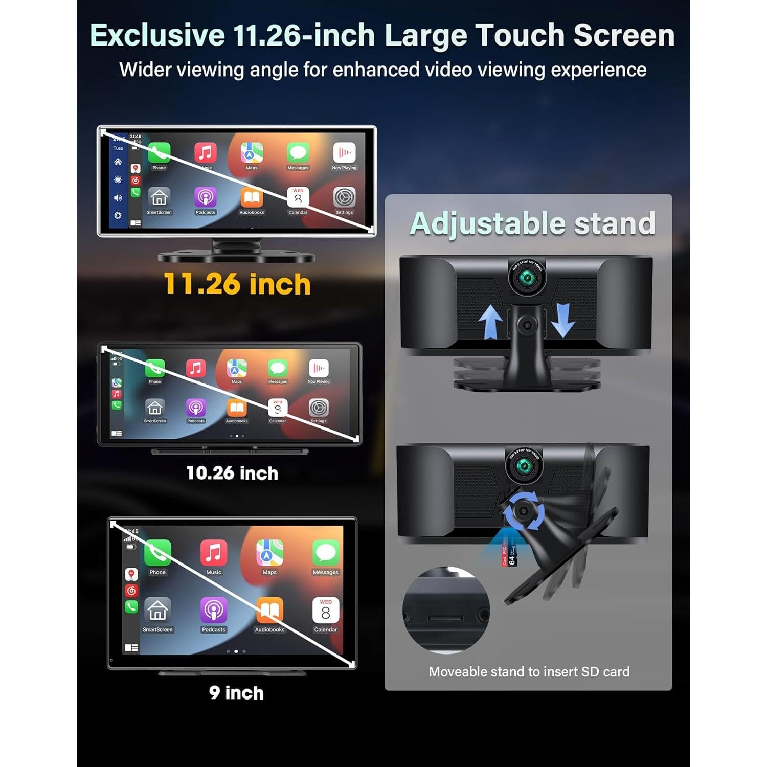 Pantalla Portátil 11.26'' Jelkuz CarPlay y Android Auto