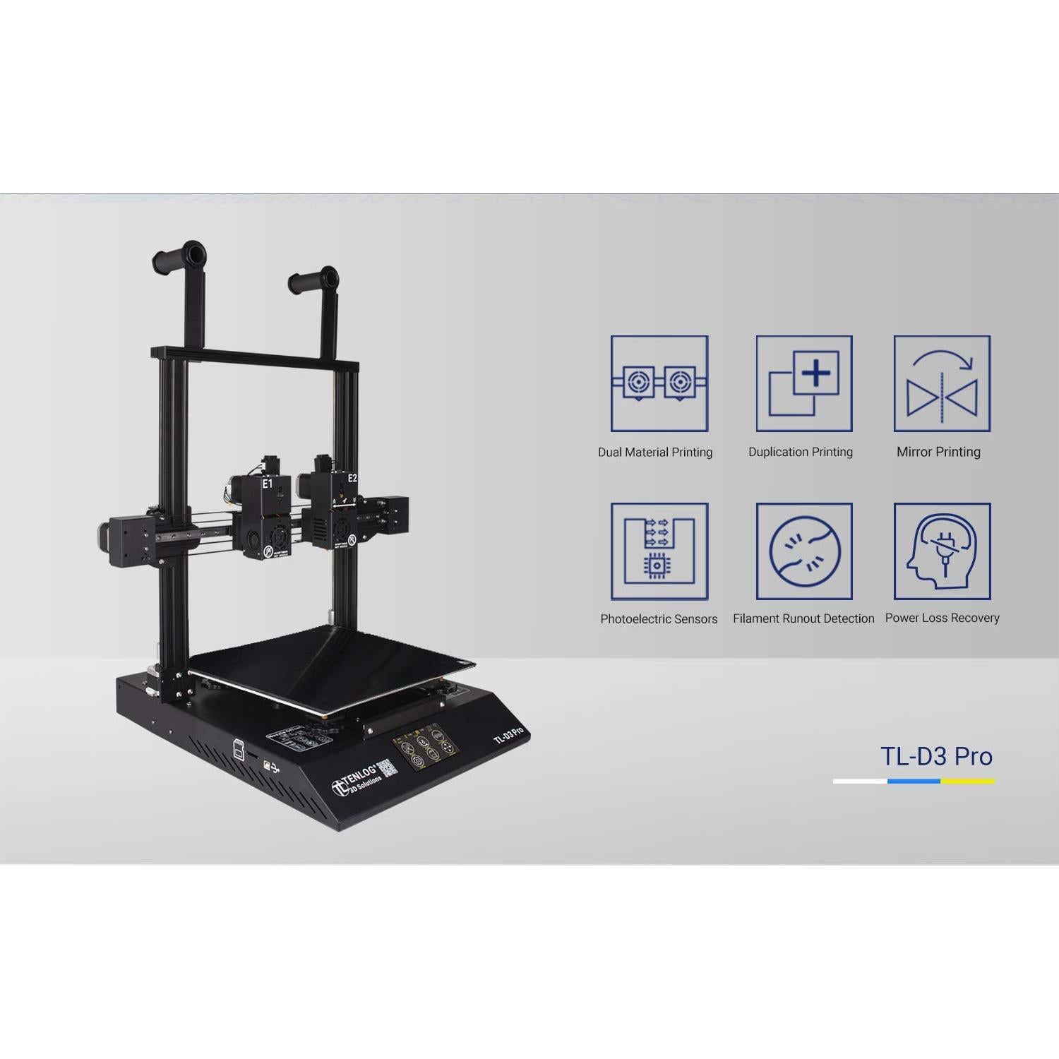 Impresora 3D Tenlog TL-D3 Pro Doble Extrusor 30x30x35cm