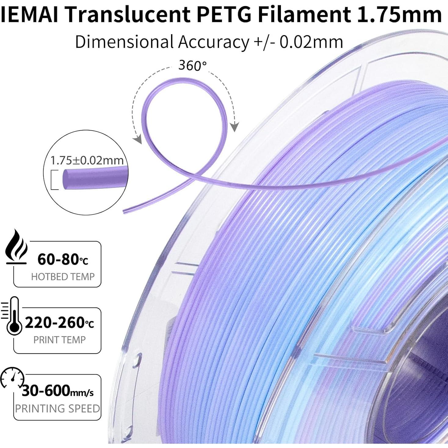 Filamento PETG IEMAI 1.75mm Gradiente Azul a Púrpura 1kg