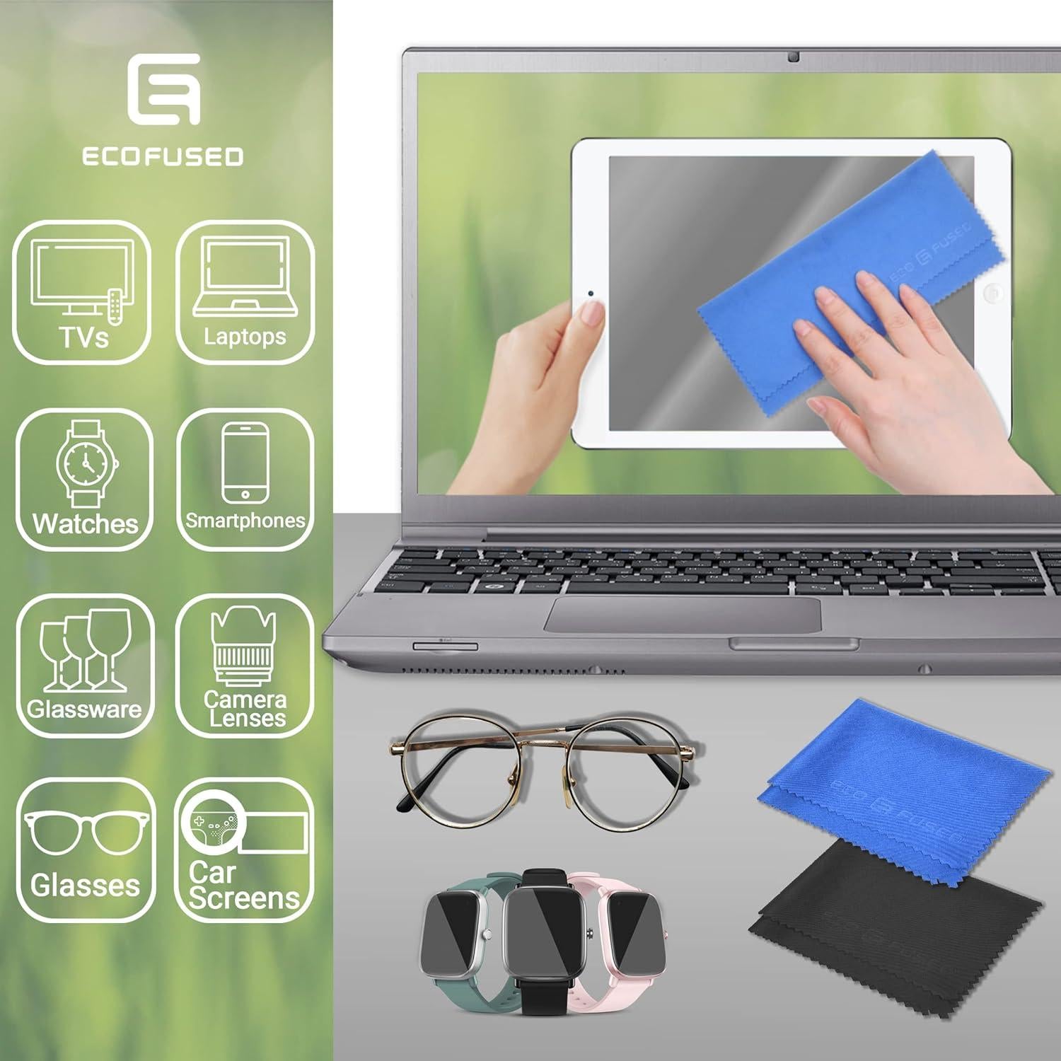 Paño de Microfibra Eco-Fused 12 Piezas 15x18cm Azul/Negro