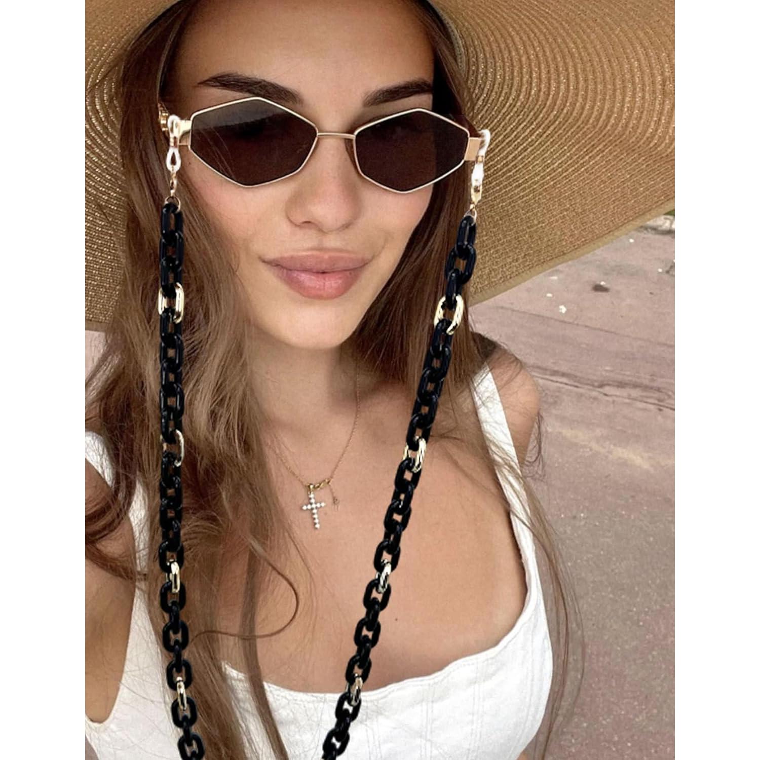 Cadena de Gafas Acrílico Negro para Mujeres Soporte