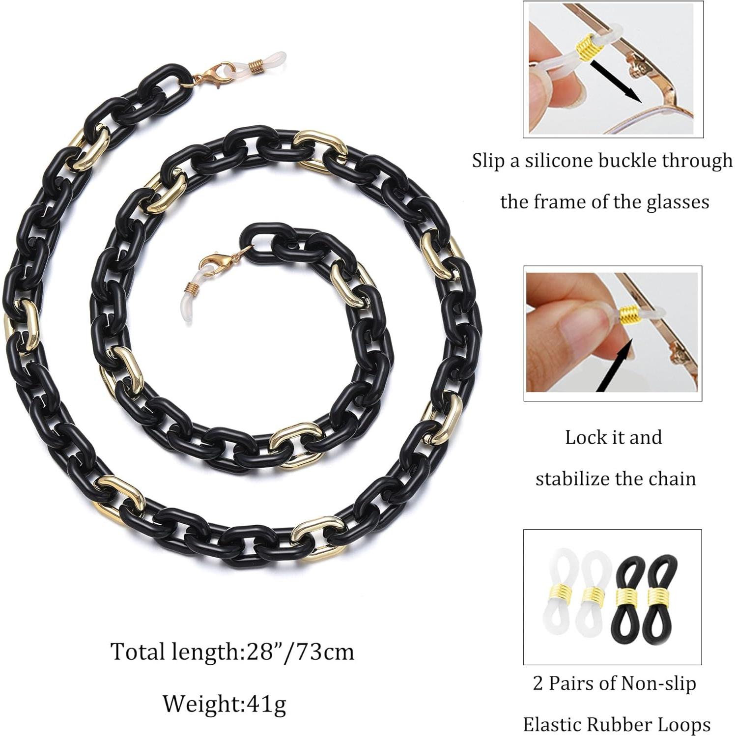 Cadena de Gafas Acrílico Negro para Mujeres Soporte