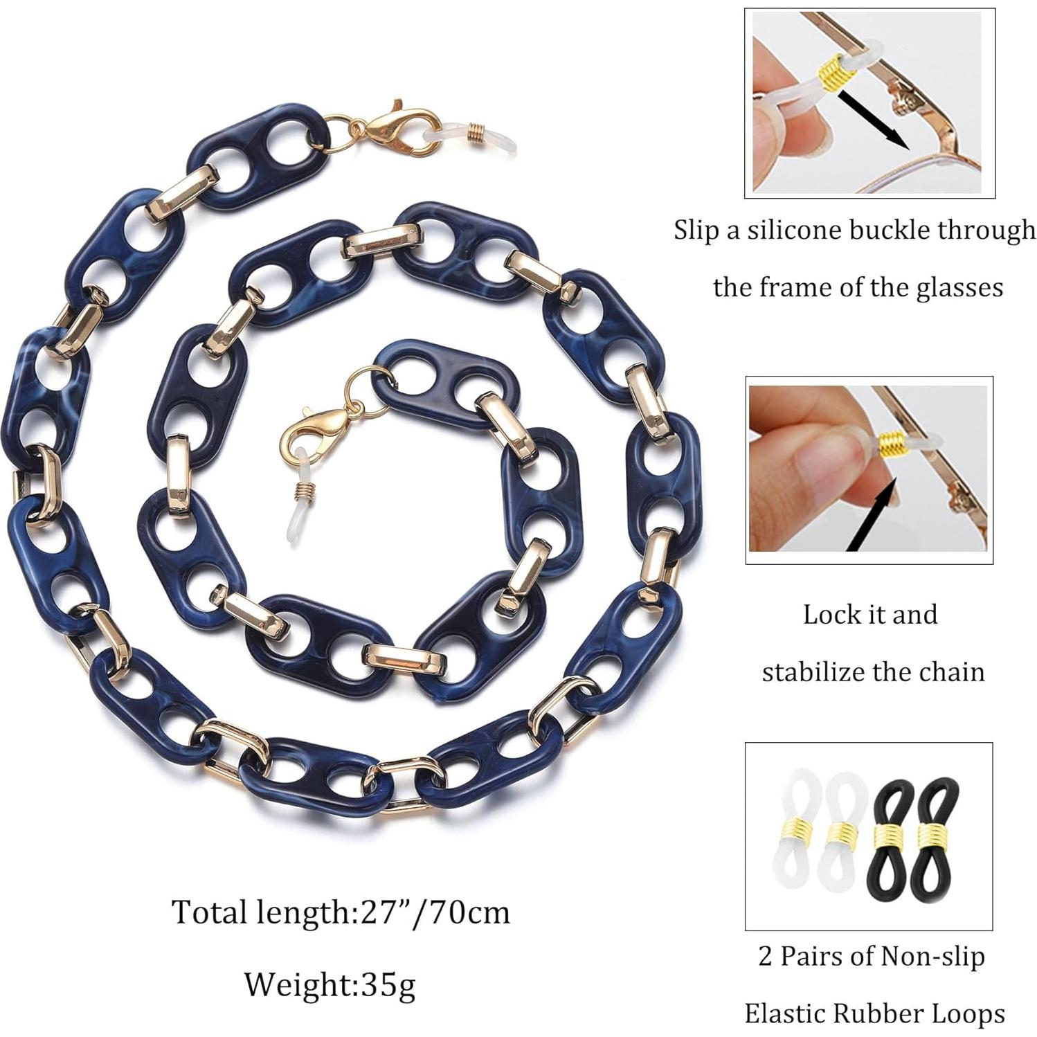 Cadena de Gafas Soporte Lanyard Azul Oscuro para Mujeres