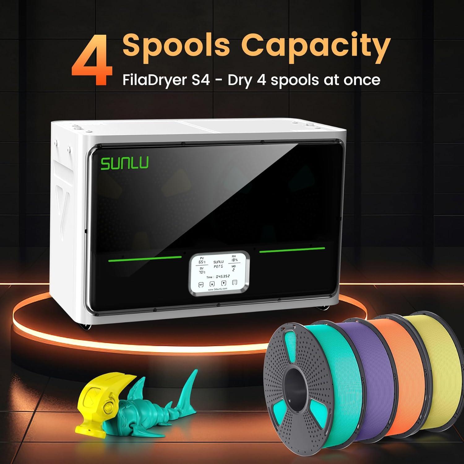 Secador de Filamento 3D SUNLU S4 - Capacidad 4 Bobinas, 350W