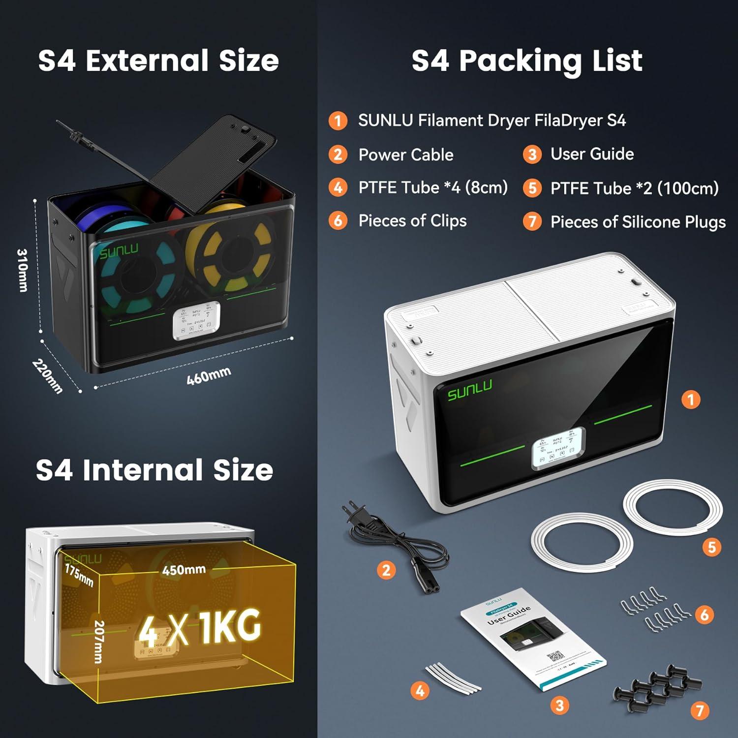 Secador de Filamento 3D SUNLU S4 - Capacidad 4 Bobinas, 350W