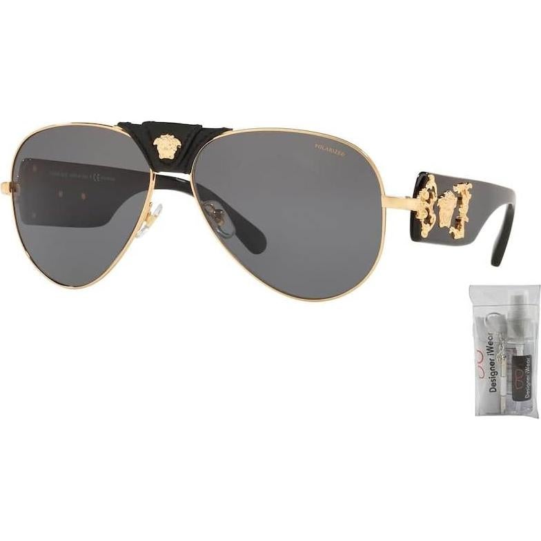 Versace VE2150Q Aviator Sunglasses For Men For Women + BUNDLE with Designer iWear Eyewear Care Kit