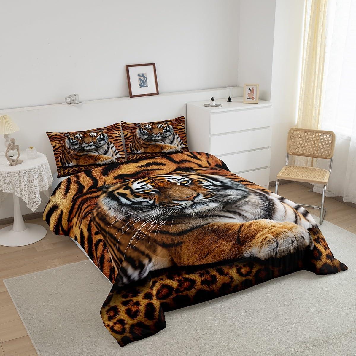 Conjunto Edredón King Manfei 3pcs Tigre Rústico Microfibra