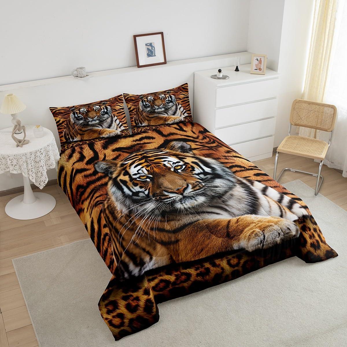 Conjunto Edredón King Manfei 3pcs Tigre Rústico Microfibra