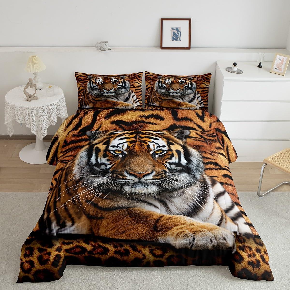 Conjunto Edredón King Manfei 3pcs Tigre Rústico Microfibra