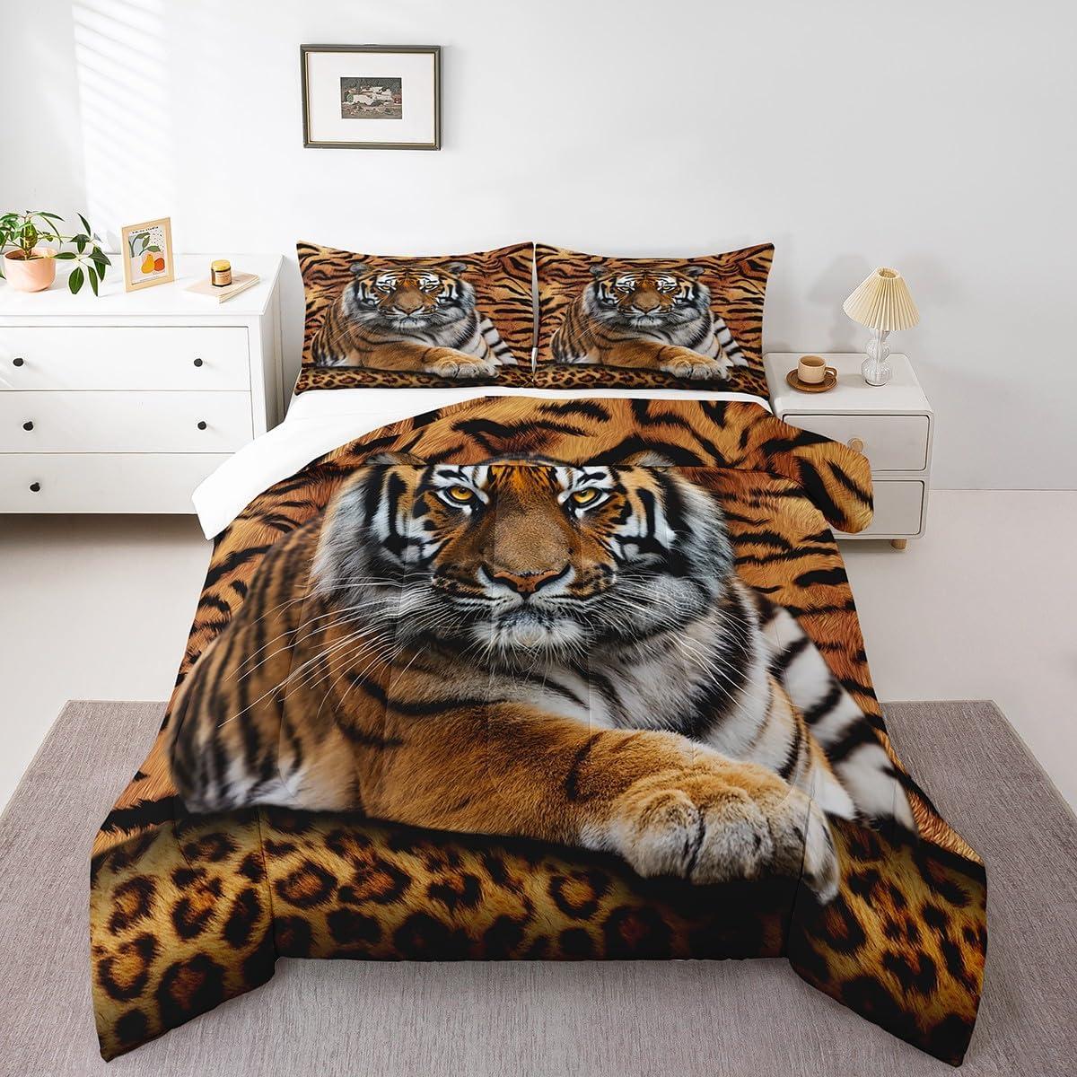 Conjunto Edredón King Manfei 3pcs Tigre Rústico Microfibra