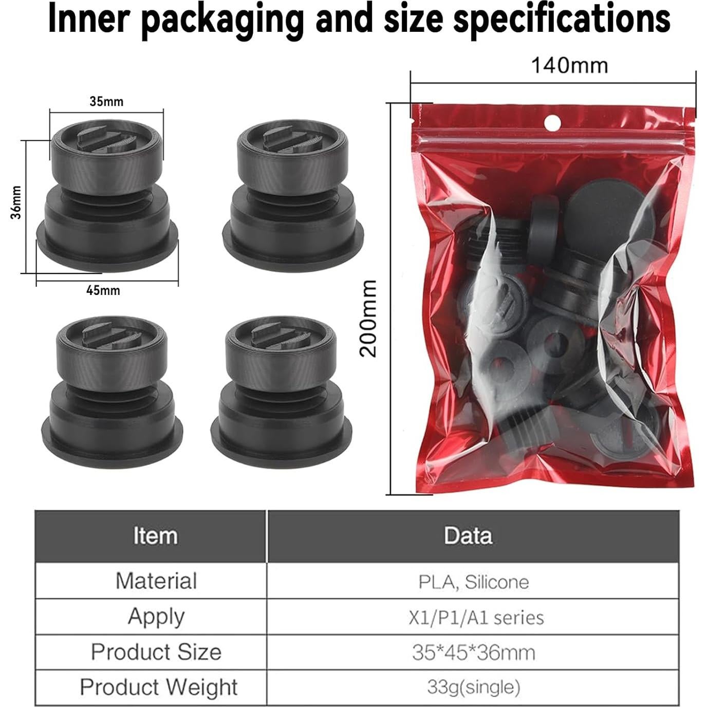 Pies de Silicona Antivibración JUYINebule 3D para Bambu Lab X1/X1C/X1E/P1/P1S/A1