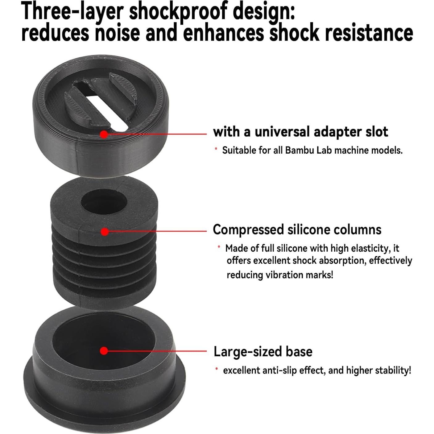 Pies de Silicona Antivibración JUYINebule 3D para Bambu Lab X1/X1C/X1E/P1/P1S/A1