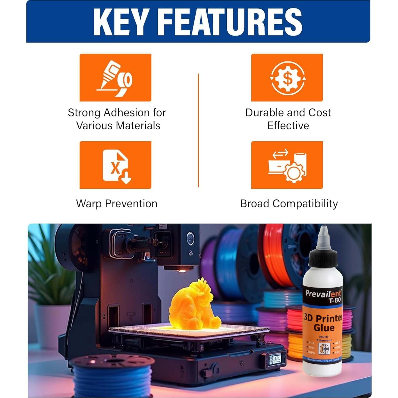 Adhesivo para cama de impresora 3D Prevailent T-80 118ml