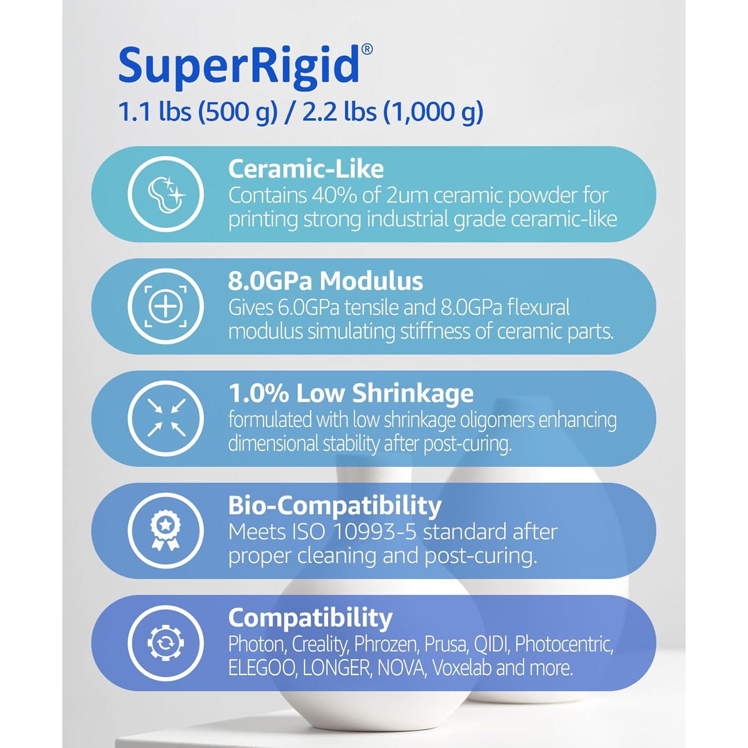 Resina 3D SuperRigid 500g 6.0GPa Cerámica 3DMaterials