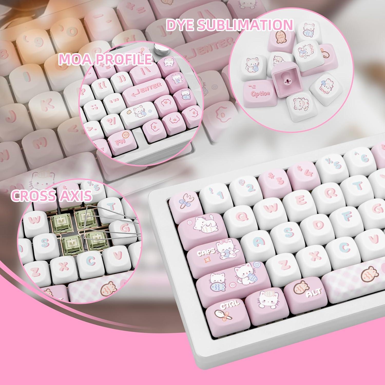Conjunto de Teclas Mecánicas JOLINTAL 137 Teclas PBT Rosa Gatito