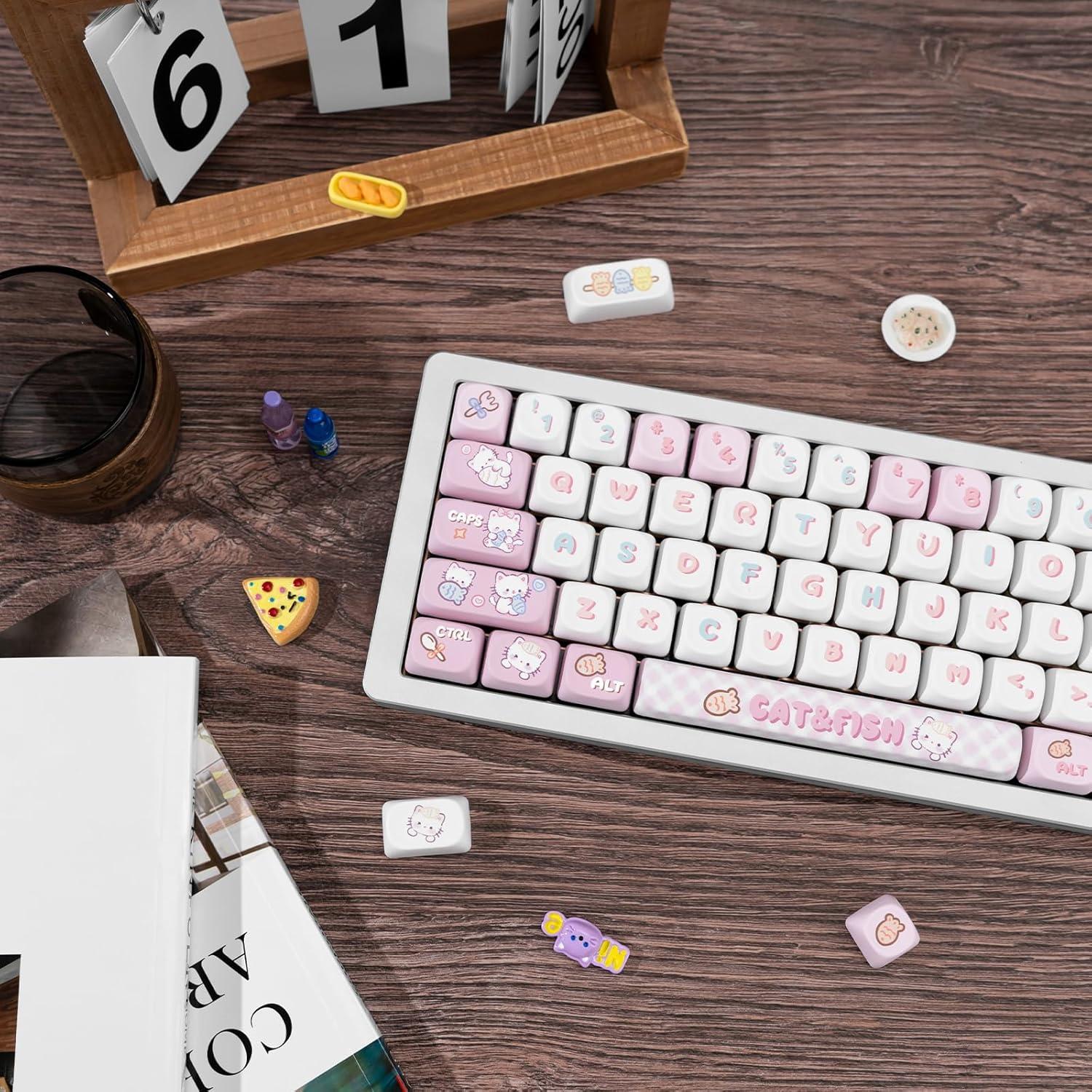Conjunto de Teclas Mecánicas JOLINTAL 137 Teclas PBT Rosa Gatito