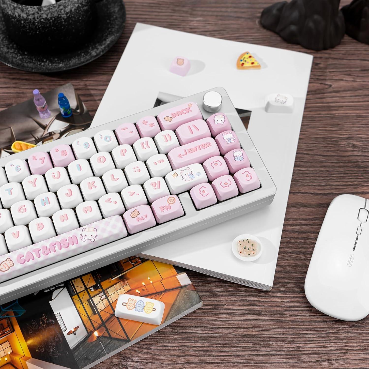 Conjunto de Teclas Mecánicas JOLINTAL 137 Teclas PBT Rosa Gatito