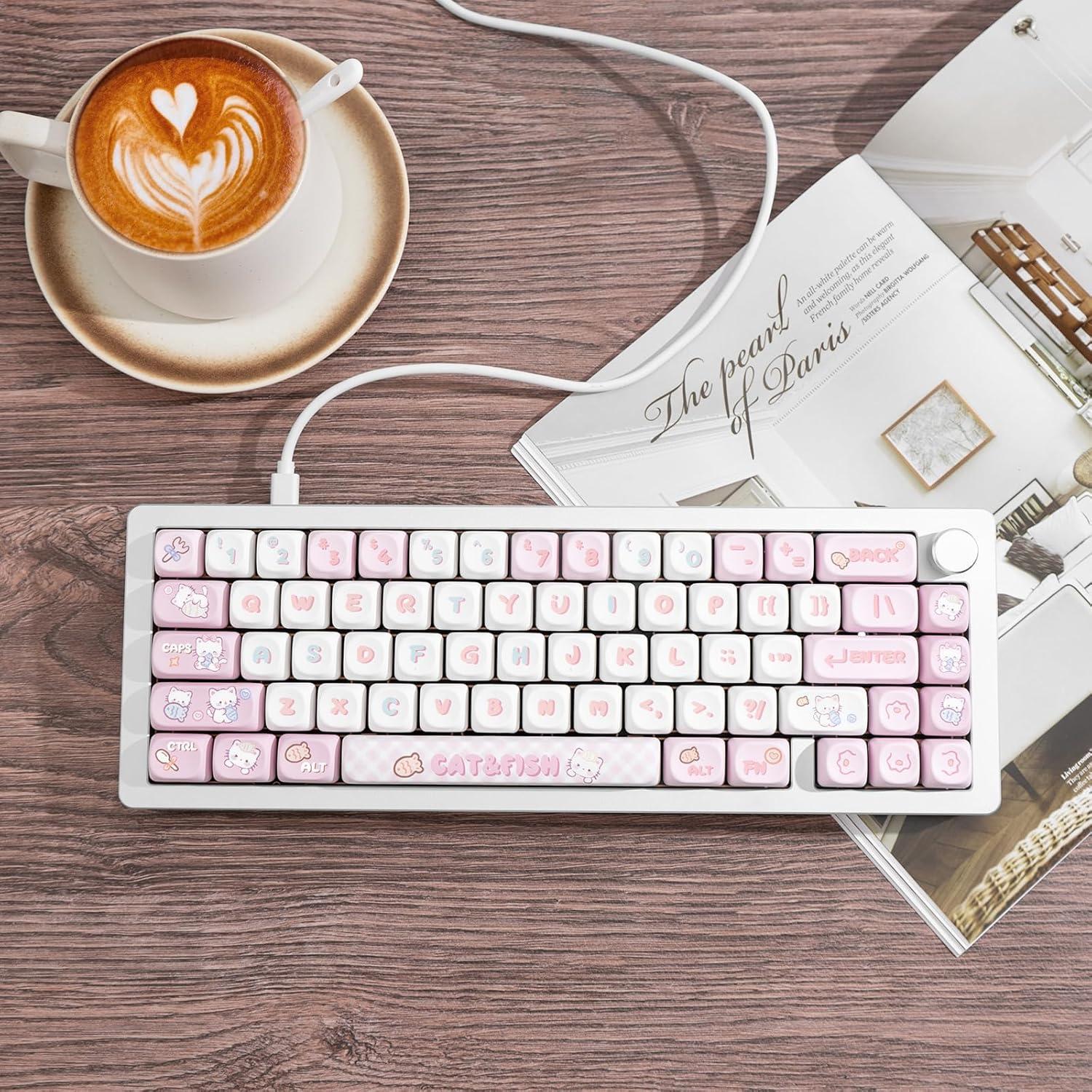 Conjunto de Teclas Mecánicas JOLINTAL 137 Teclas PBT Rosa Gatito