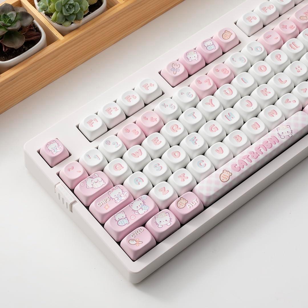 Conjunto de Teclas Mecánicas JOLINTAL 137 Teclas PBT Rosa Gatito