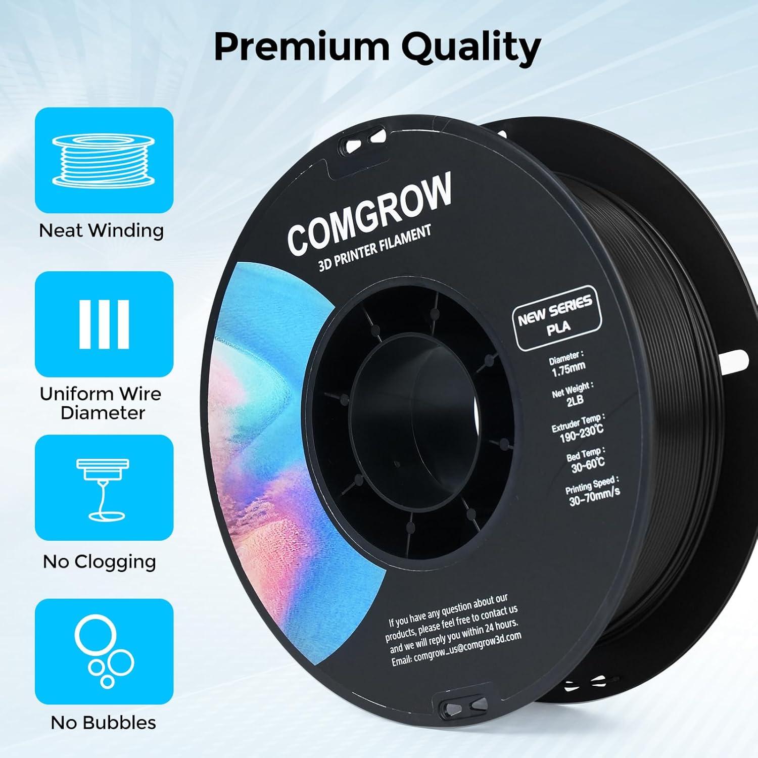 Filamento PLA Comgrow 1.75mm Negro 2 Rollos 0.91kg para Impresora 3D