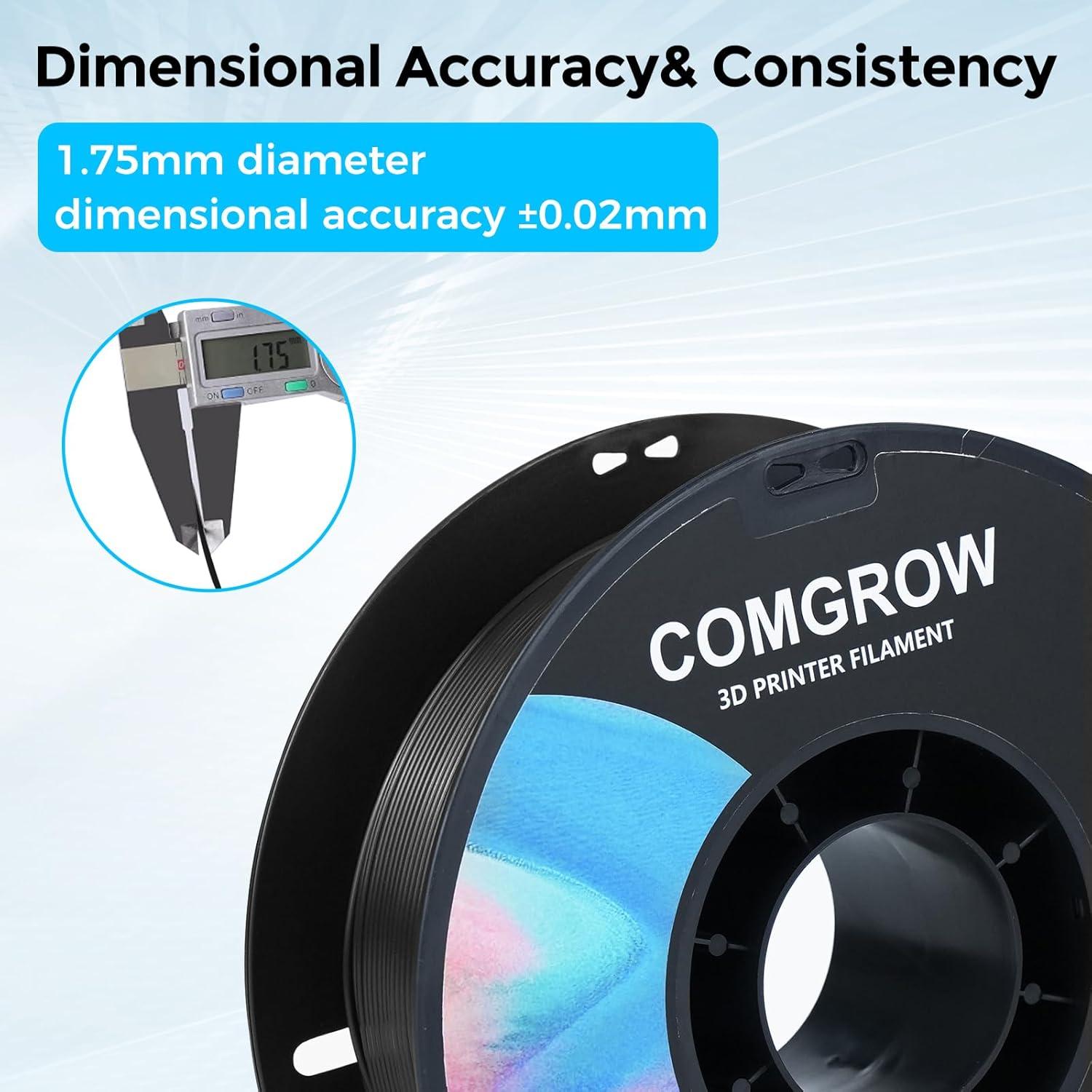 Filamento PLA Comgrow 1.75mm Negro 2 Rollos 0.91kg para Impresora 3D