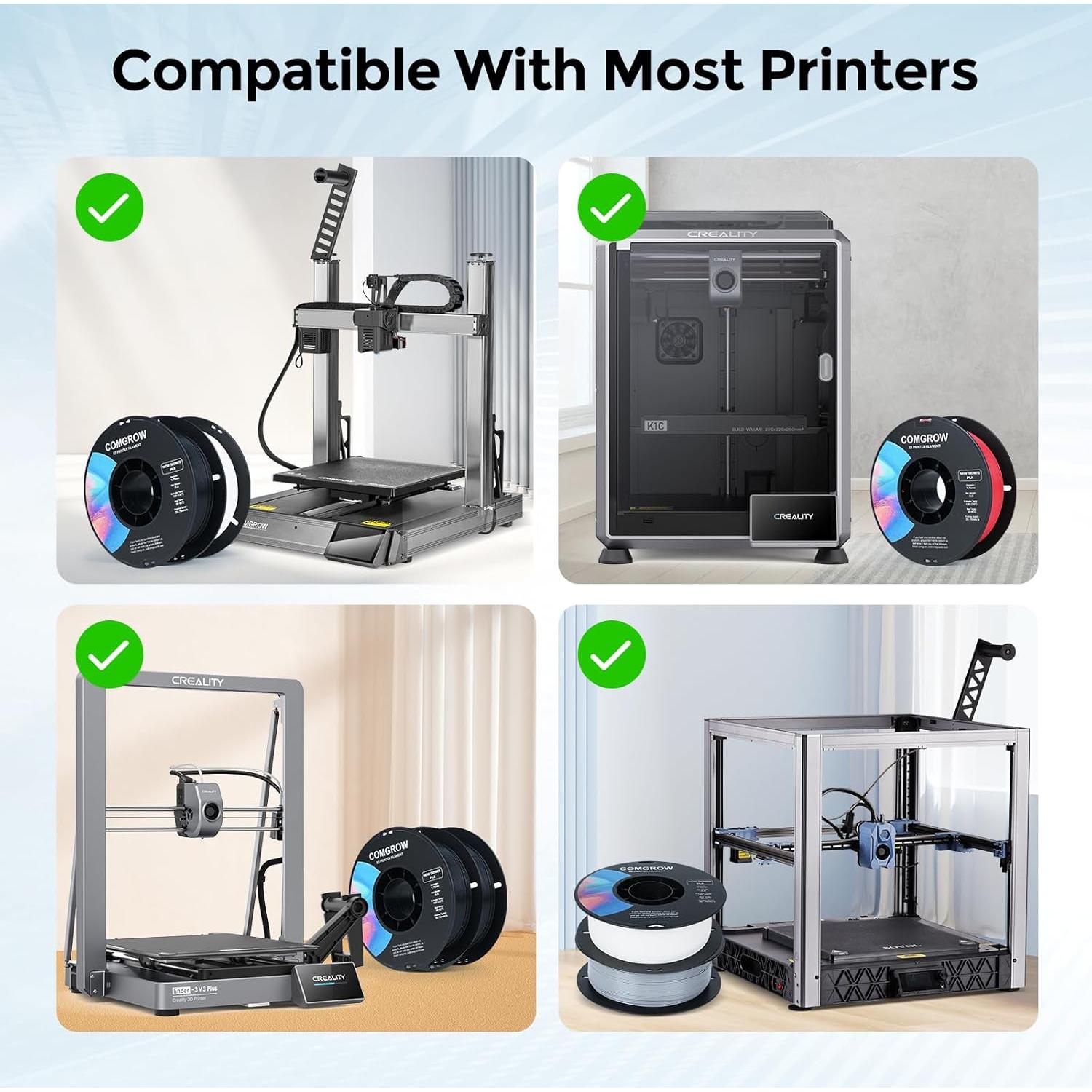 Filamento PLA Comgrow 1.75mm Negro 2 Rollos 0.91kg para Impresora 3D