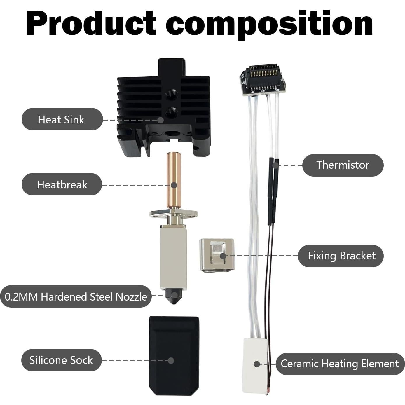 Hotend 0.2mm HysiPrui para Impresora 3D Bambu Lab P1P/P1S