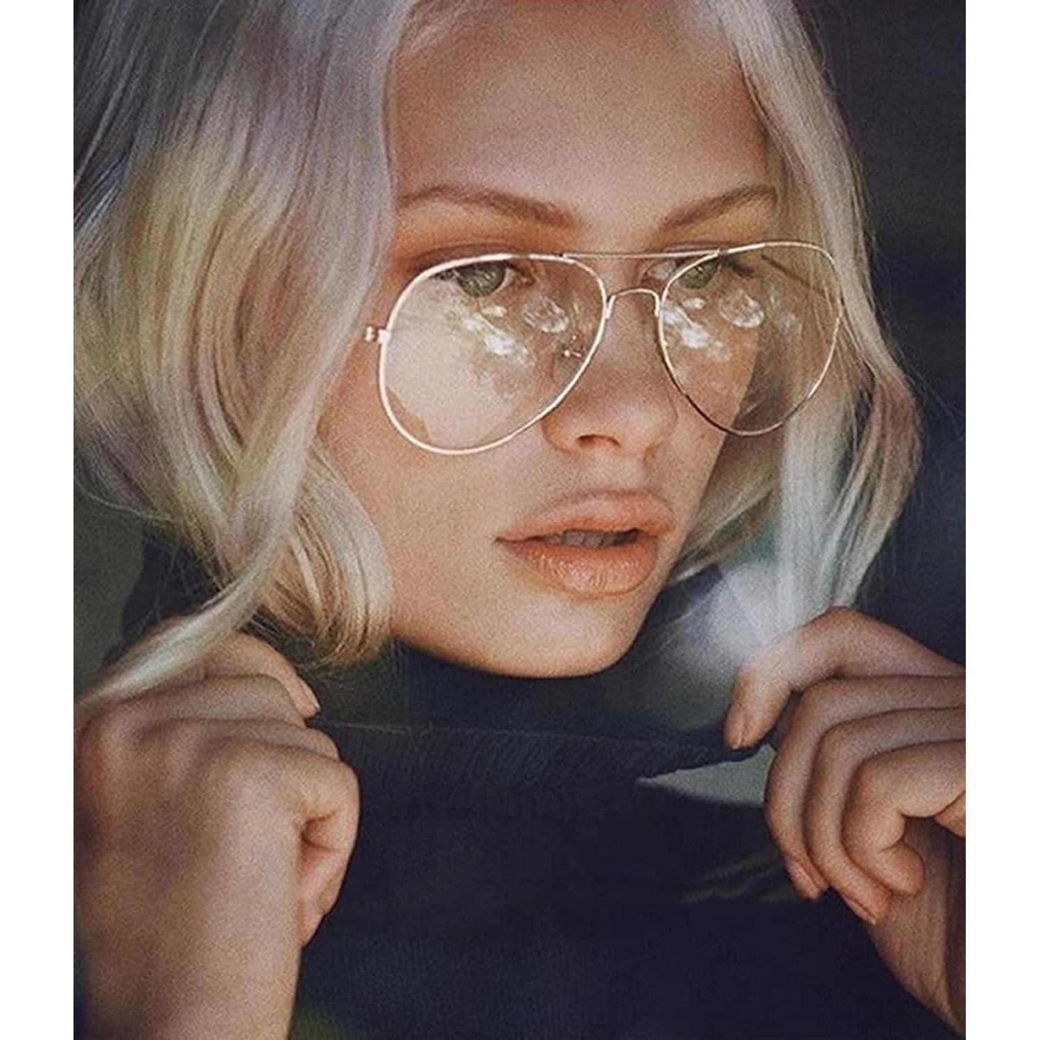 Gafas Aviador Clásicas Unisex Metal Lentes Transparentes