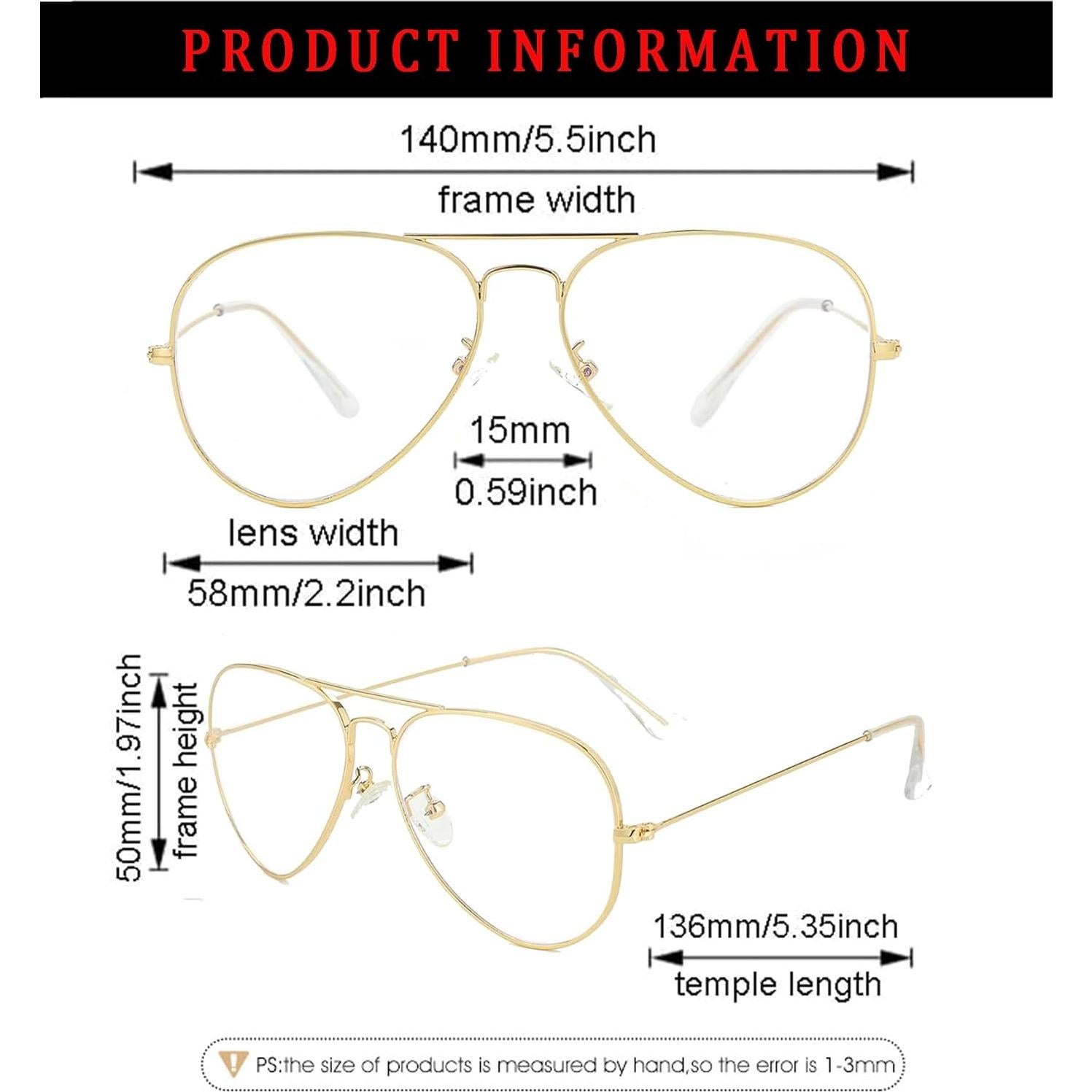 Gafas Aviador Clásicas Unisex Metal Lentes Transparentes