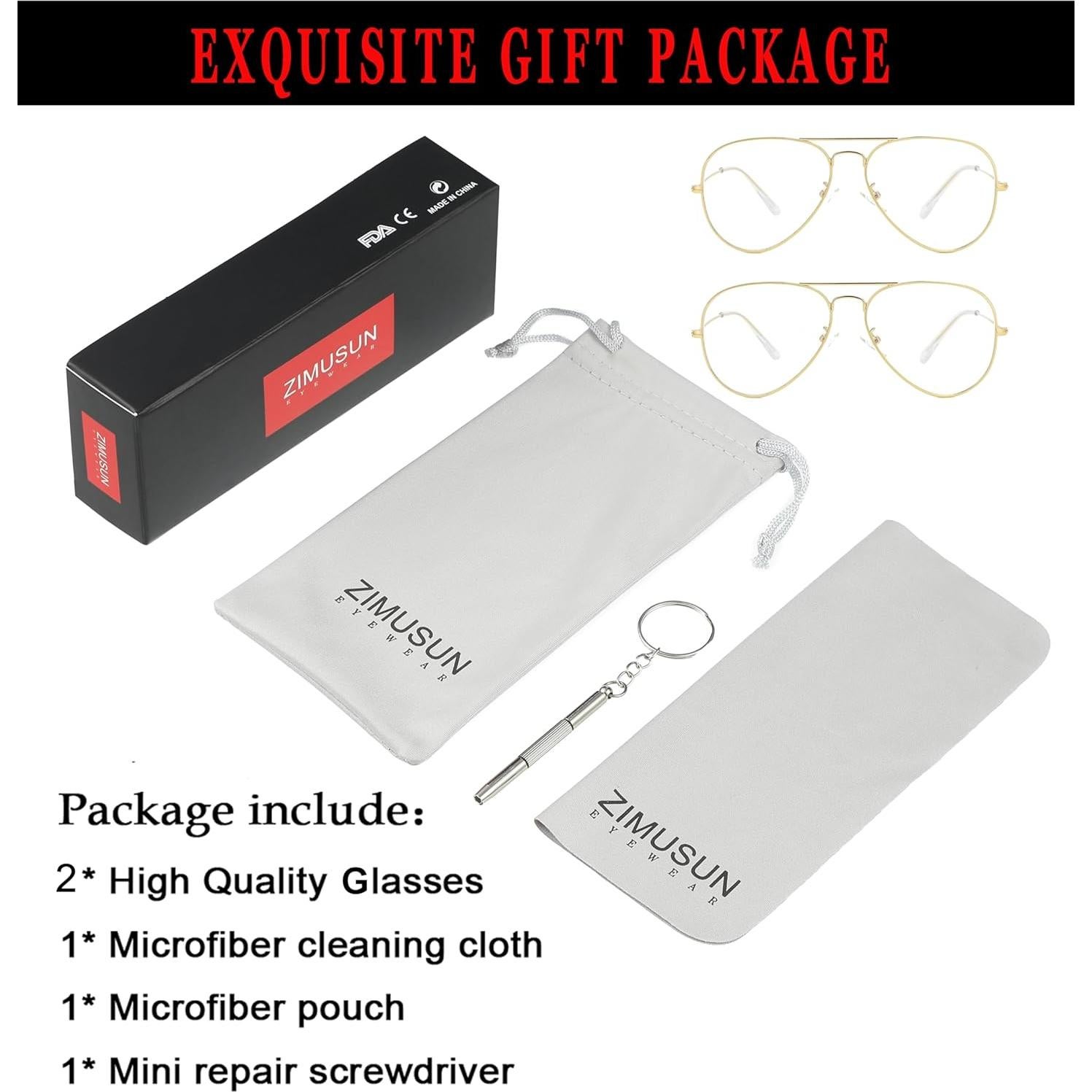 Gafas Aviador Clásicas Unisex Metal Lentes Transparentes