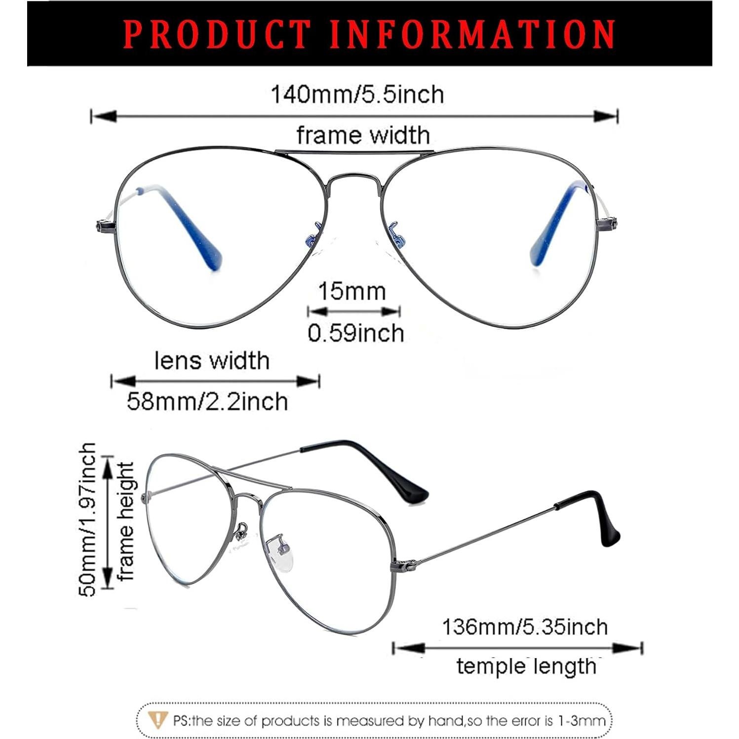 Gafas Aviador Clásicas Unisex Metal Lentes Transparentes