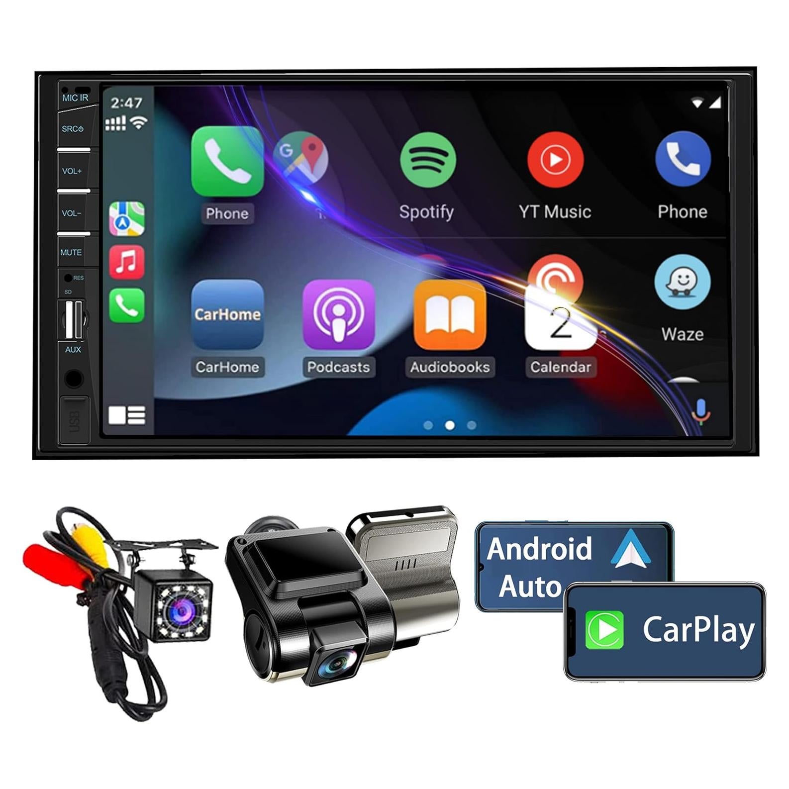 Estéreo de coche Naifay X6DVR 2 Din 7" con Carplay y cámara