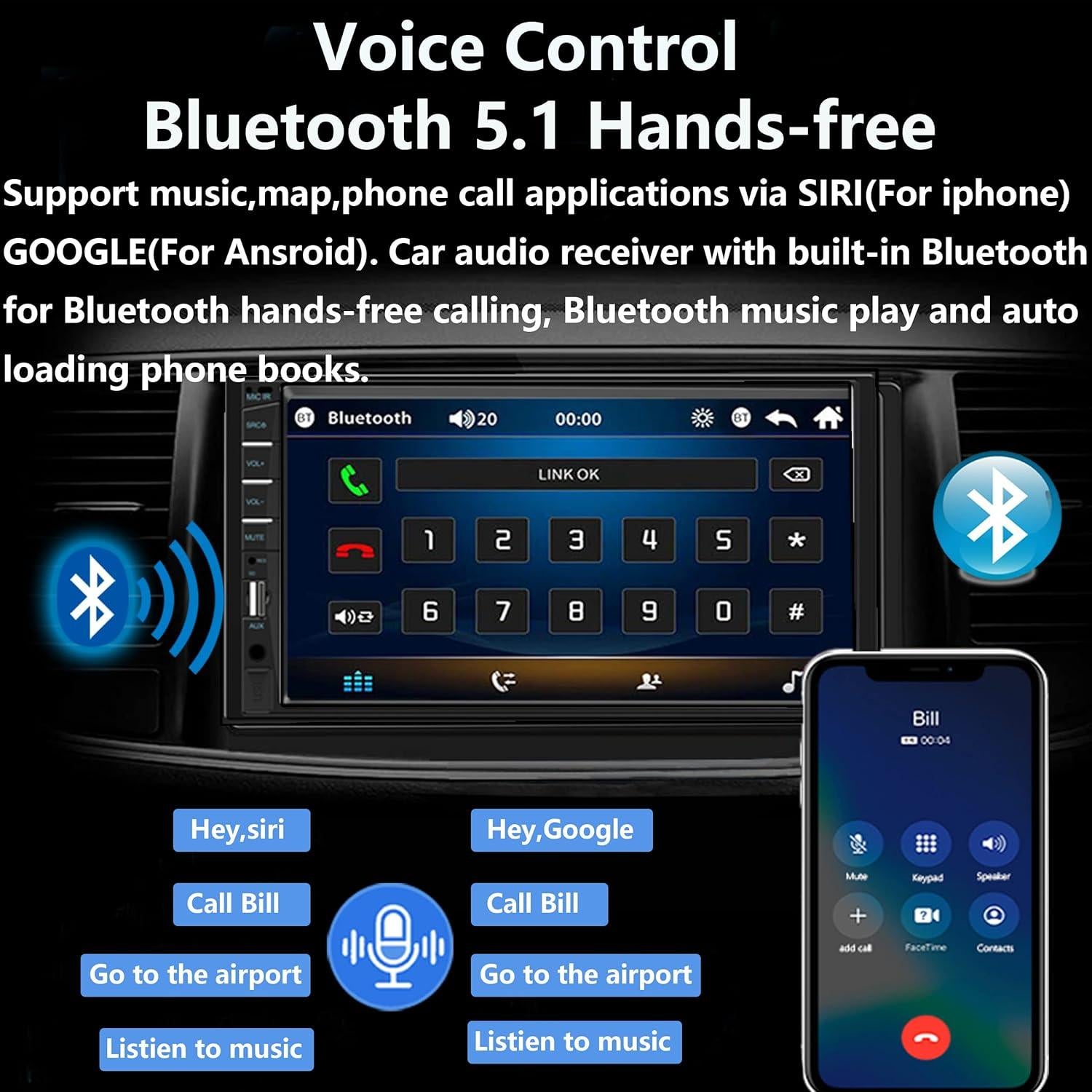 Estéreo de coche Naifay X6DVR 2 Din 7" con Carplay y cámara
