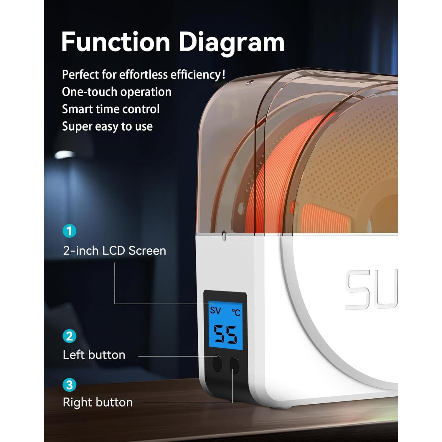 Secador de Filamento SUNLU S1 Plus - 1.75/2.85/3.00 mm, Blanco