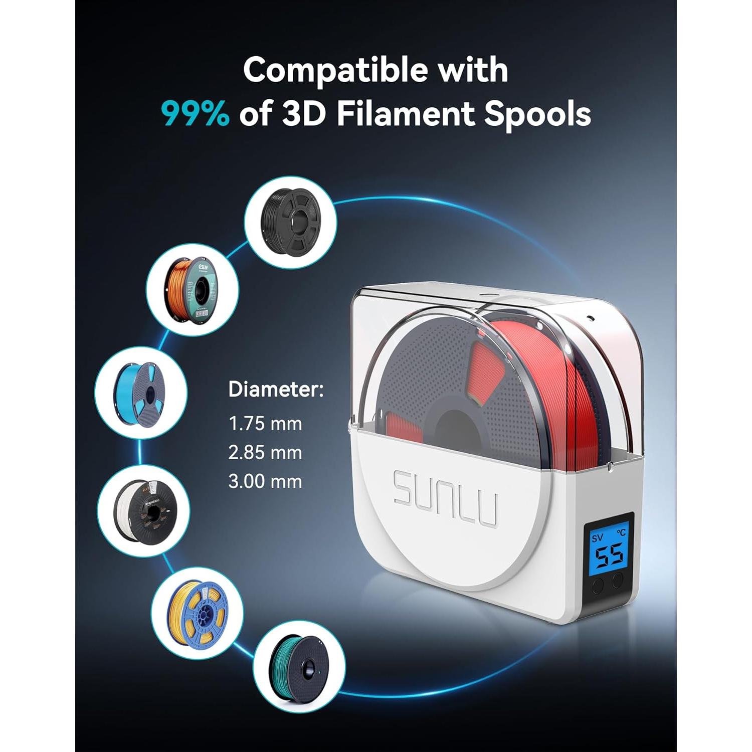 Secador de Filamento SUNLU S1 Plus - 1.75/2.85/3.00 mm, Blanco