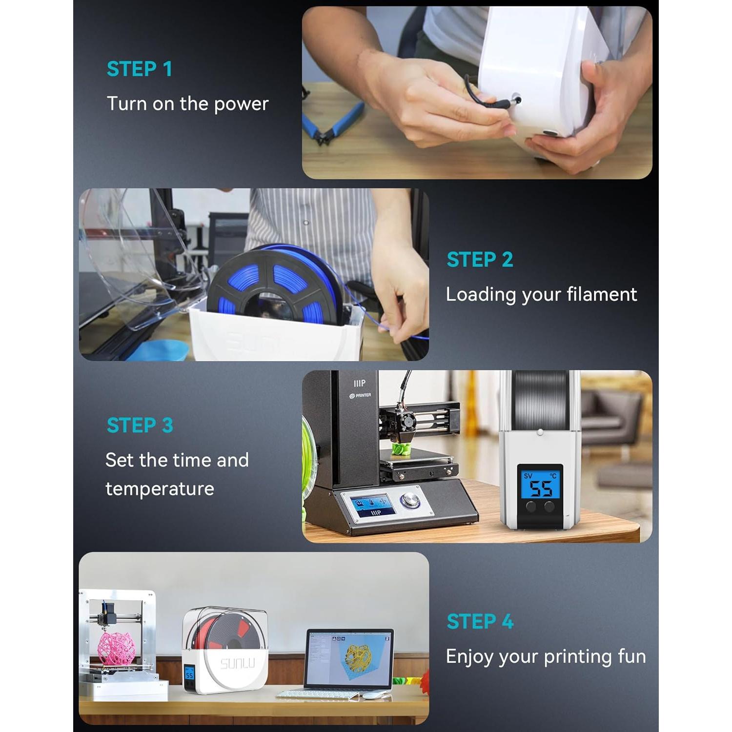 Secador de Filamento SUNLU S1 Plus - 1.75/2.85/3.00 mm, Blanco