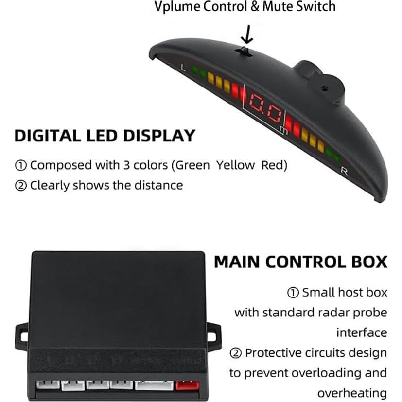 Sistema Radar Estacionamiento SANDETOUN 4 Sensores LED Gris