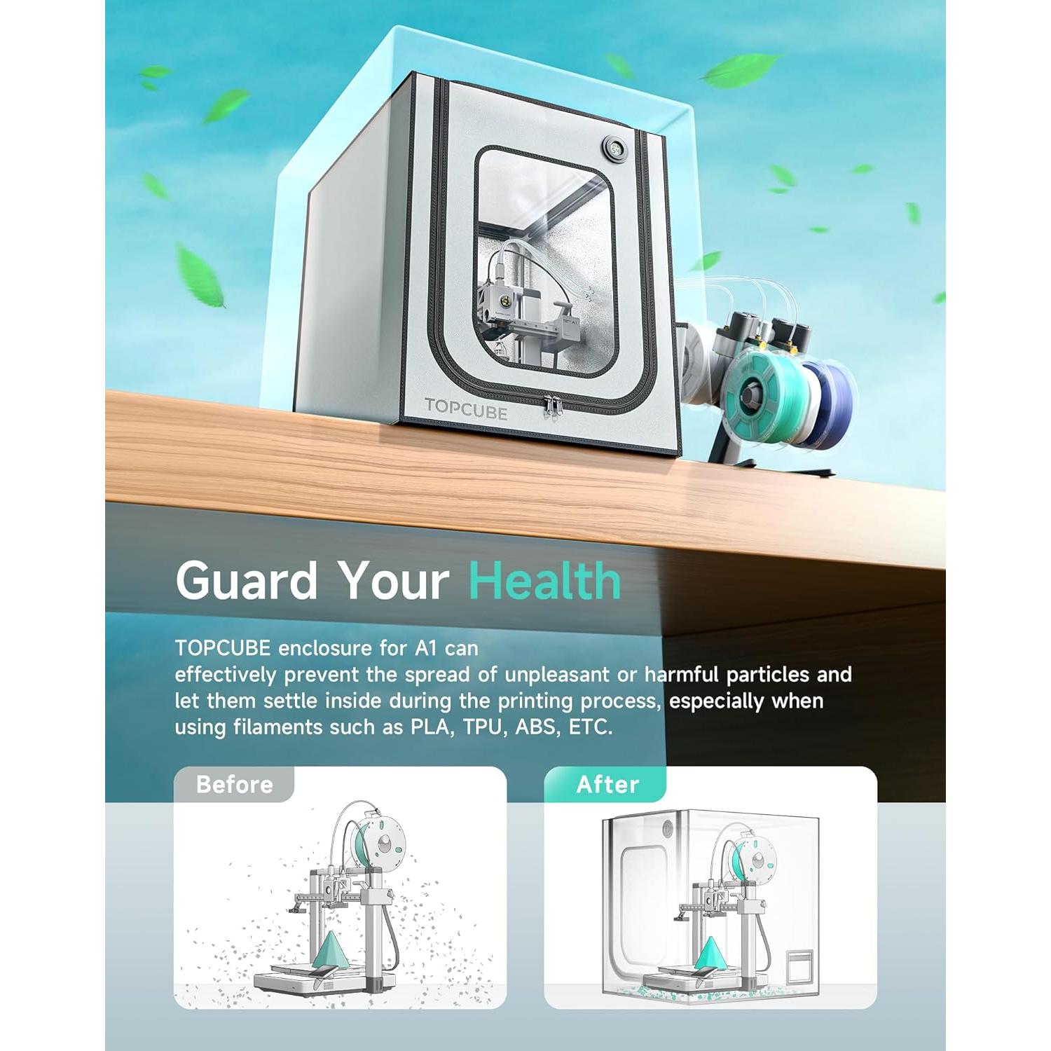 Cubierta para Impresora 3D TOPCUBE C1 A1 Gris Ignífuga LED