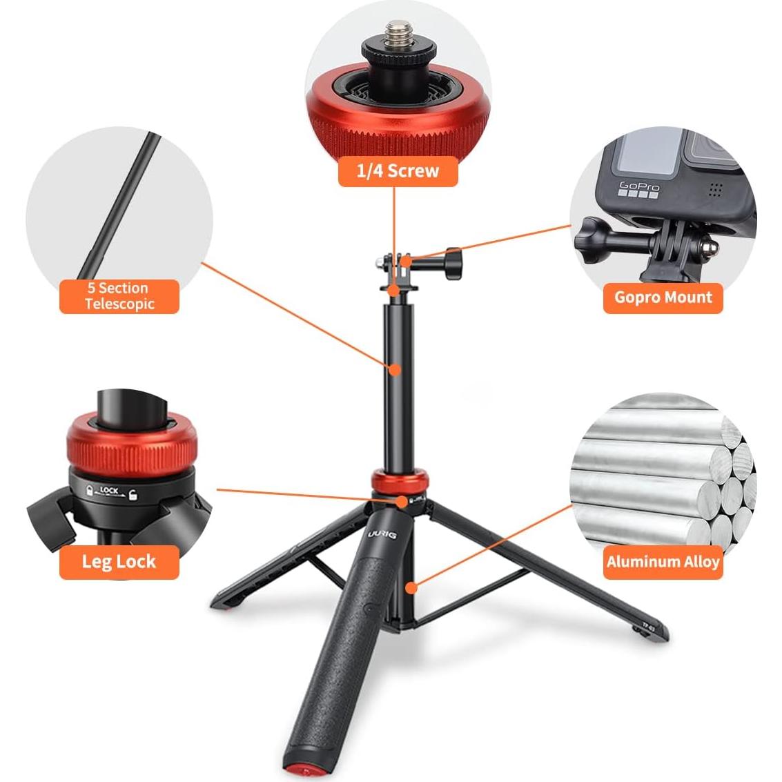 UURig Palo Selfie Telescópico con Trípode para GoPro y DJI