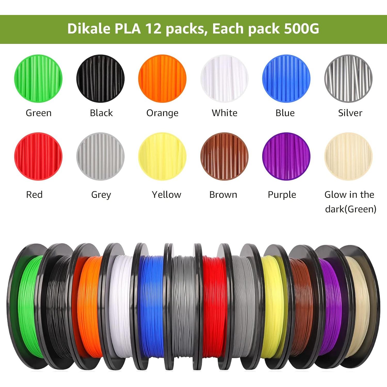 Filamento PLA Pro 1.75mm dikale 12 Colores 6KG para Impresora 3D